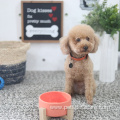 pink wooden frame ceramic pet dog round bowl